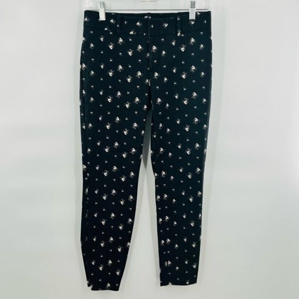 Club Monaco floral pants cropped black pink 0
